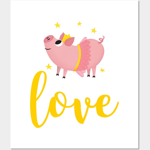 Cute Pig Love Wall Art by Happii Pink